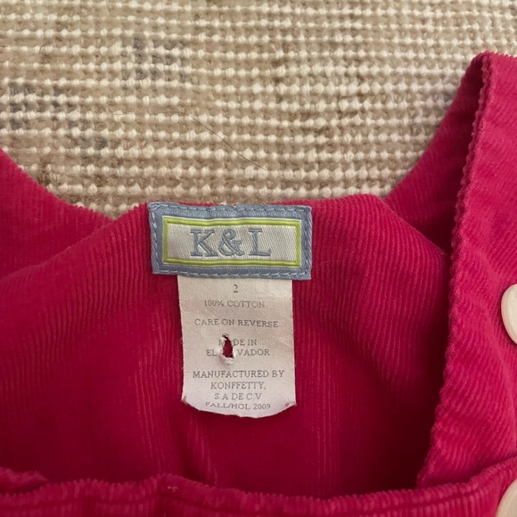 💫3 for $25💫 K&L Pink Corduroy Overalls size 2T - Picture 2 of 4